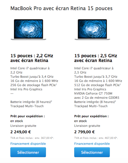 法国15寸视网膜MacBook Pro新售价
