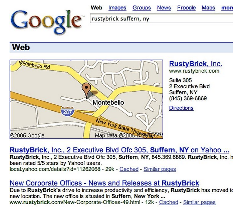 2001年的搜索结果页面，加入了地图功能