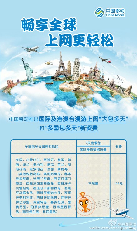 中国移动调整国际漫游资费1