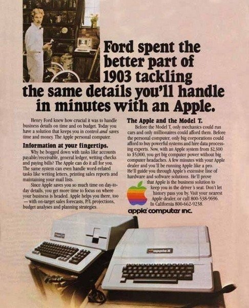 美国<a href=/smart/qiche/ target=_blank class=infotextkey>汽车</a>大王亨利・福特（Henry Ford）出现在苹果电脑广告中。Apple II电脑广告，1981年发布。