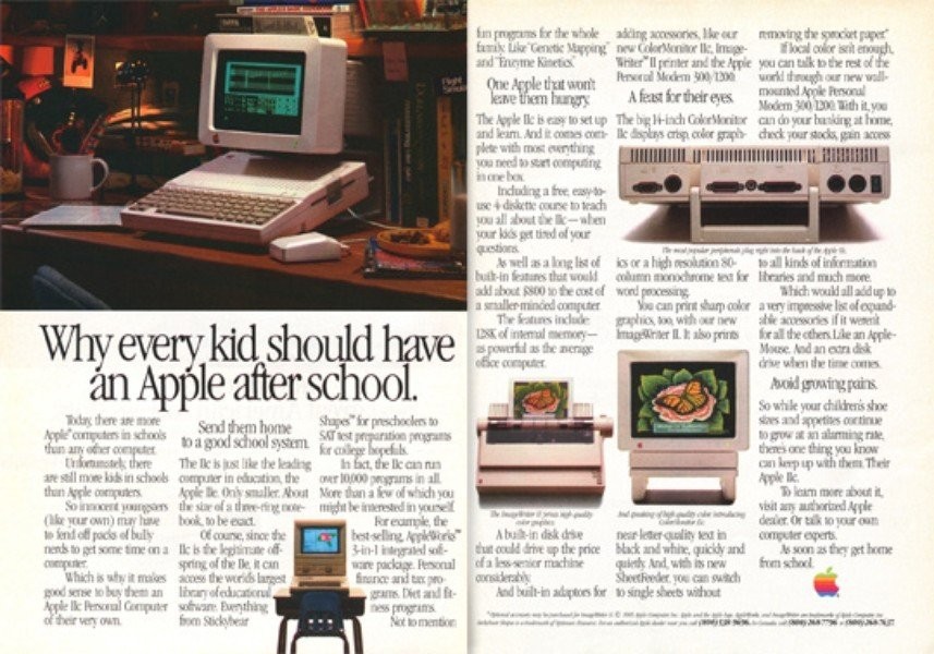 每个孩子放学后都应该得到一个苹果。苹果电脑广告，1985年发布。