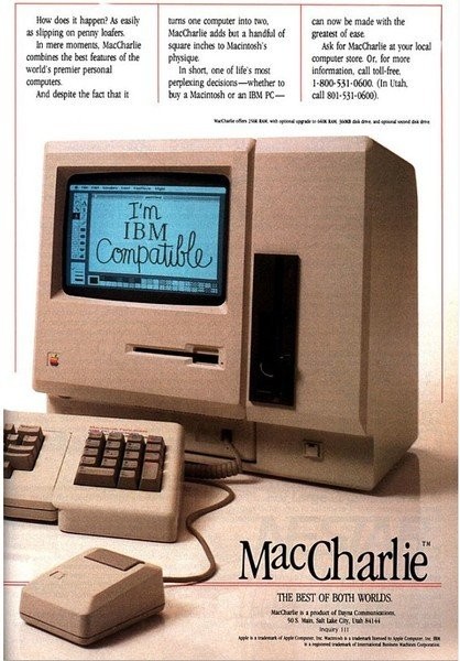 介绍苹果电脑的MacCharlie硬件设备。苹果电脑广告，1986年发布。