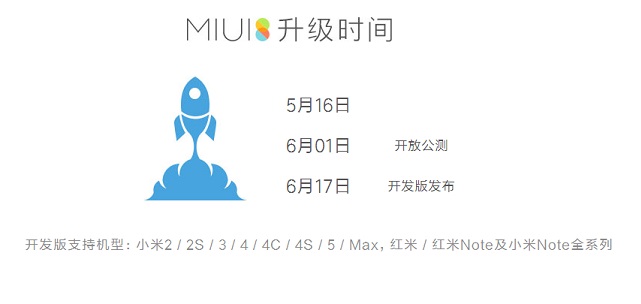 6月1日开放公测 MIUI 8公测支持机型汇总