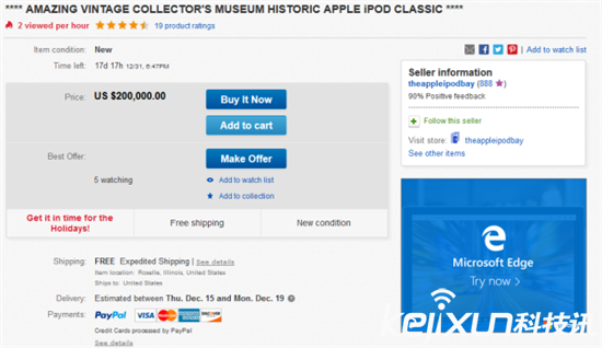 一部未拆封的初代ipod在ebay上出现 售价为20万美元