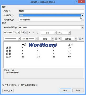 选择表格样式类型