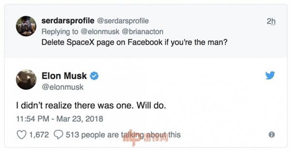 是男人你就删！马斯克真把SpaceX和特斯拉的FB页面删了