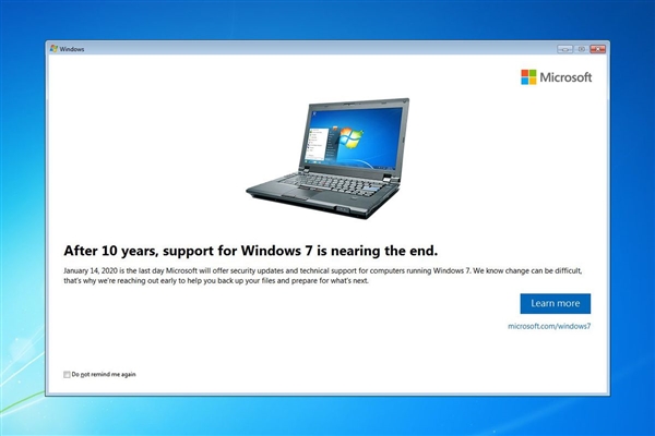 微软：Win7专业版即将于2020年1月14日结束支持
