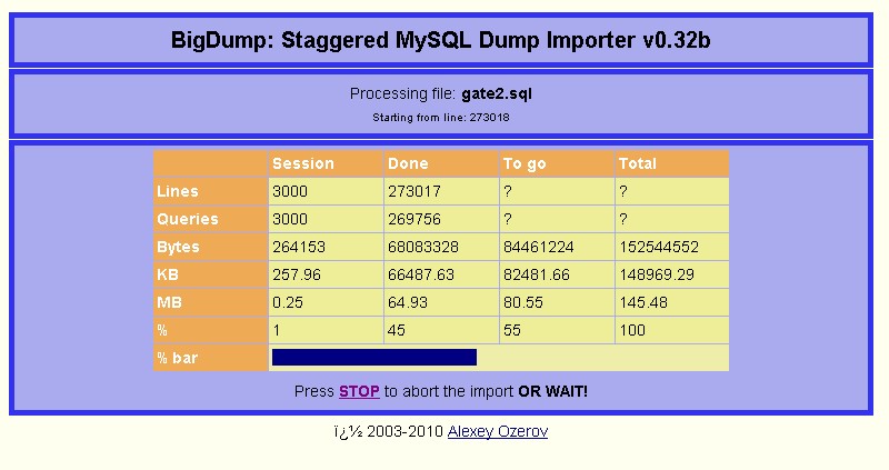 用BigDump工具导入超大MySQL数据库备份文件