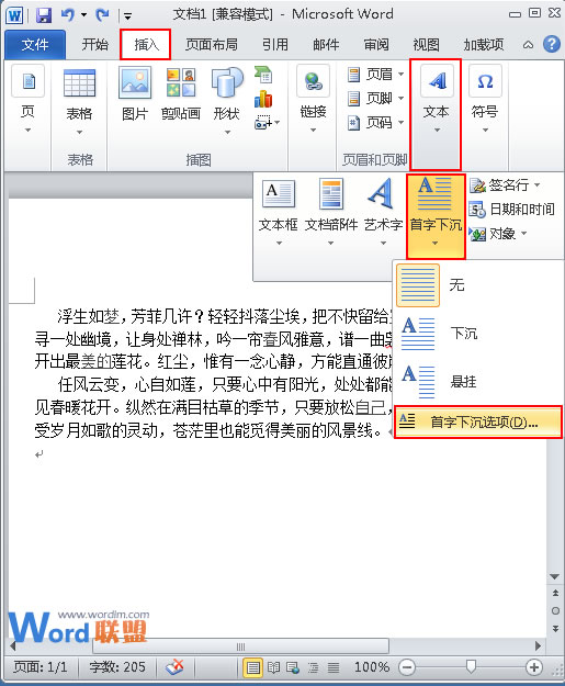 Word2010文档中设置首字下沉的方法教程