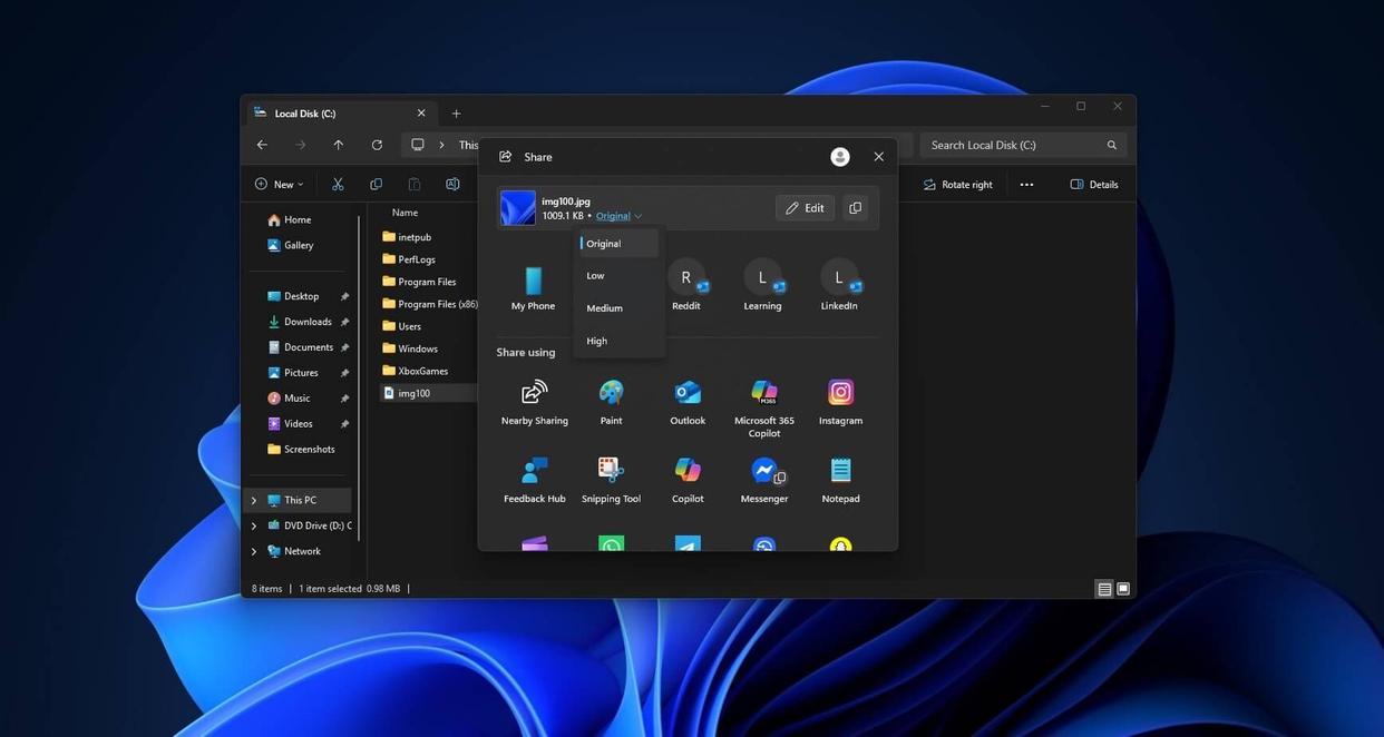Win11系统分享界面新增压缩图像功能：兼顾体积与分辨率